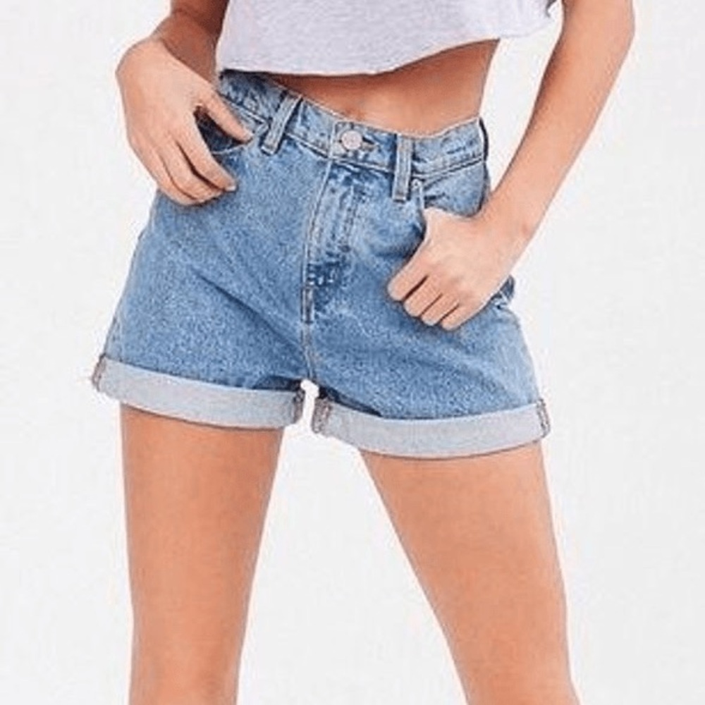 BDG Blue Jean Shorts High-Waisted Cuffed Mom Shorts